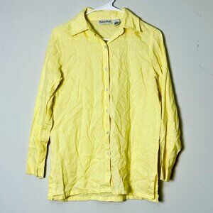 Madison Studio Shirt Women‎ XS Yellow 100% Linen Button Down Top Long Sleeve